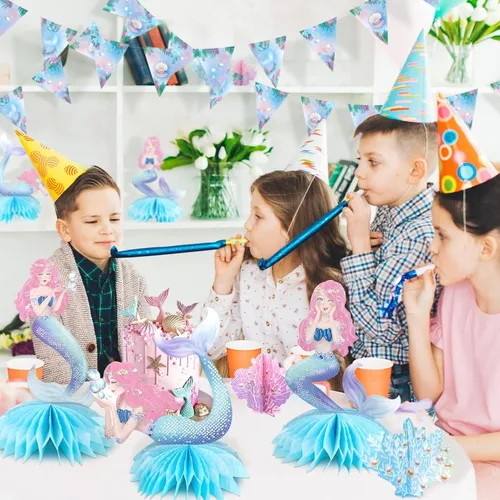 Miniatura 5 de Decor365 Centro de mesa de sirena rosa y azul debajo del mar, decoración de cumpleaños para niñas, coral océano, temática de sirena, suministros