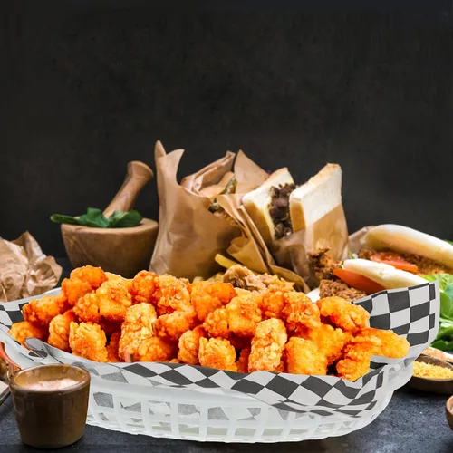 Miniatura 5 de Combo de cesta de comida rápida de estilo retro (12 unidades) y forro a cuadros (100 unidades). La cesta de comida rápida es apta para lavavajillas.