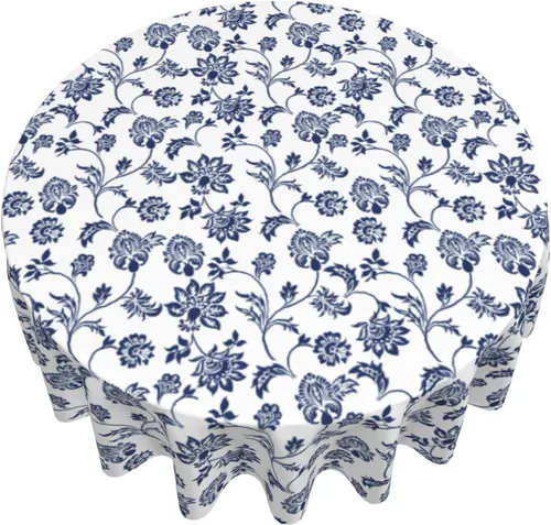 Miniatura 2 de Cafl Mantel redondo de flores indias azules, impermeables, para bodas, fiestas, comedor, banquetes de vacaciones