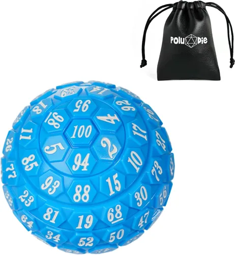 Dados poliédricos de 100 caras, dados de juego individuales D100, cubo de 100 lados con bolsa negra, dado D100 de 1.890 in (azul opaco con número