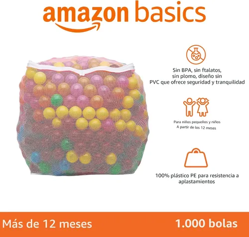 Miniatura 2 de Amazon Basics - Bolas de plástico para piscinas sin BPA con bolsa de almacenamiento, 1000 bolas (2.3 pulgadas de diámetro), colores brillantes