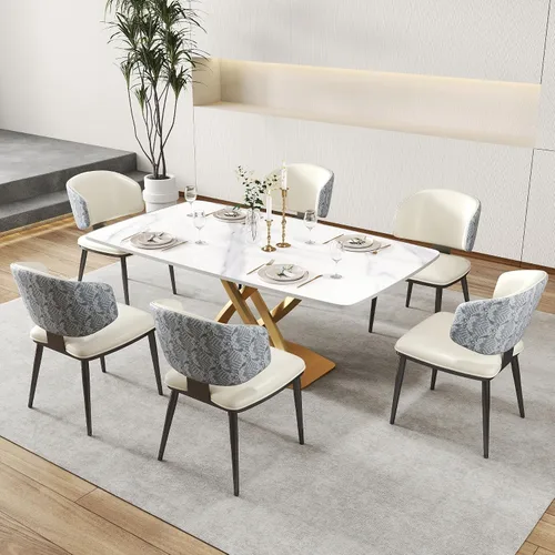 Miniatura 3 de Juego de 2 sillas de comedor, modernas sillas de comedor tapizadas, respaldo alto, piel sintética, silla de cocina, silla de comedor sin brazos