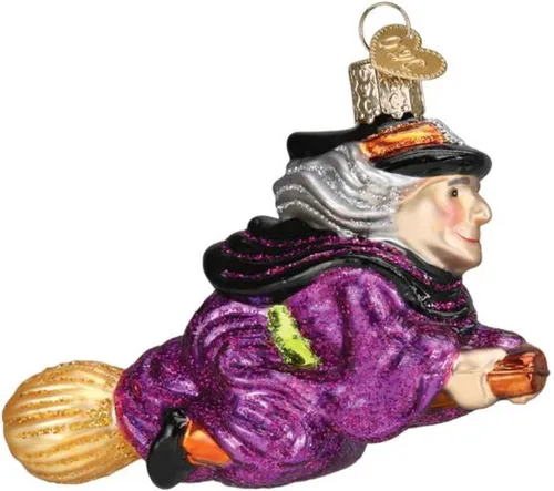 Miniatura 10 de Old World Christmas Adorno de cristal soplado de calabaza de bruja Jack O'Lantern para árbol de Navidad, decoración navideña hecha a mano, colección