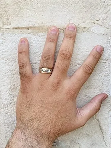 Miniatura 2 de Anillo de boda hebreo hecho a mano de plata de ley 925 y oro amarillo de 14 quilates grabado Ani Ledodi tamaño 4 a 13.5