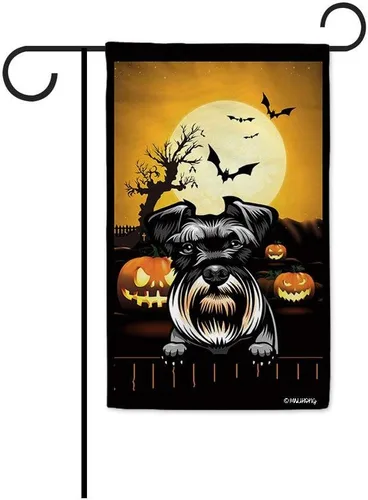 Miniatura 46 de Bandera de jardín de calabaza de Feliz Halloween Jack O'Lantern con perro Rhodesian Ridgeback Halloween Bat Boo Bandera decorativa para patio al