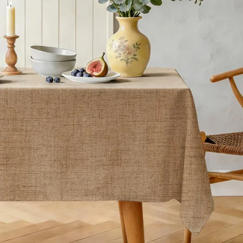 Miniatura 19 de Mantel rectangular texturizado natural 100% poliéster, mantel ligero slubby de 60 x 84 pulgadas, mantel de arpillera resistente al agua y a