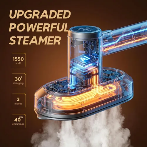 Miniatura 6 de Vaporizador 2 en 1 para ropa: potente vaporizador de 1550 W con tanque desmontable de 37.2 fl oz, calentamiento rápido de 30 segundos, uso