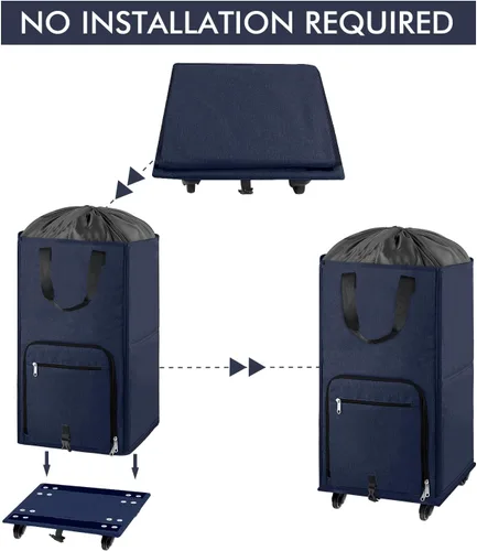 Miniatura 6 de Bukere Cesta de lavandería grande con ruedas, 4 ruedas y 2 asas, bolsa de lavandería con ruedas plegable independiente para ropa, apartamento