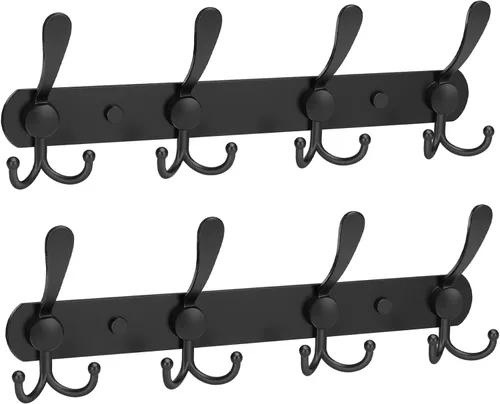 Miniatura 22 de YUNISS Perchero montado en la pared, 3 ganchos triangulares de acero inoxidable para abrigos, sombreros, batas, toallas en recibidor y entrada Negro