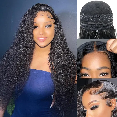 Miniatura 11 de Pelucas de cabello humano ondulado con encaje frontal 360 con correa oculta, nudos blanqueados, sin pegamento, previamente despuntadas, precortadas
