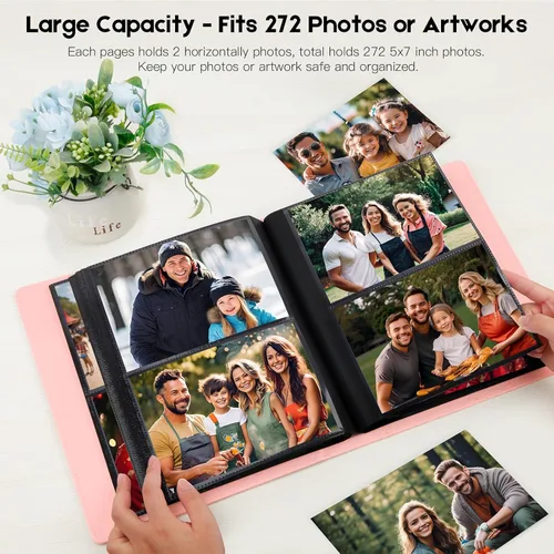Miniatura 2 de Álbum de fotos de 272 bolsillos de 5 x 7 pulgadas con capacidad para 272 fotos, álbum de fotos de 5 x 7 pulgadas, cubierta de cuero de gran