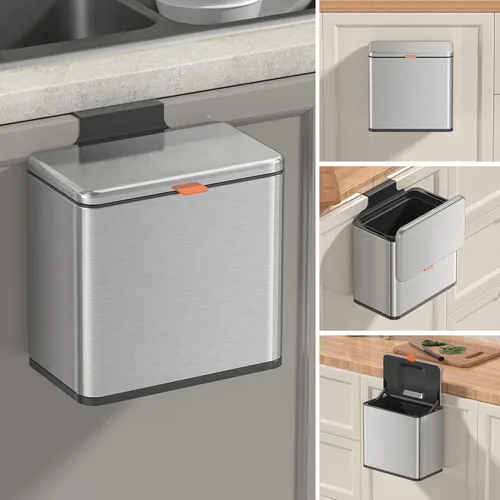Miniatura 8 de Mbillion - Bote de compostaje de cocina colgante con tapa, bote de basura de acero inoxidable de 2.1 galones (8 litros) para puerta de gabinete