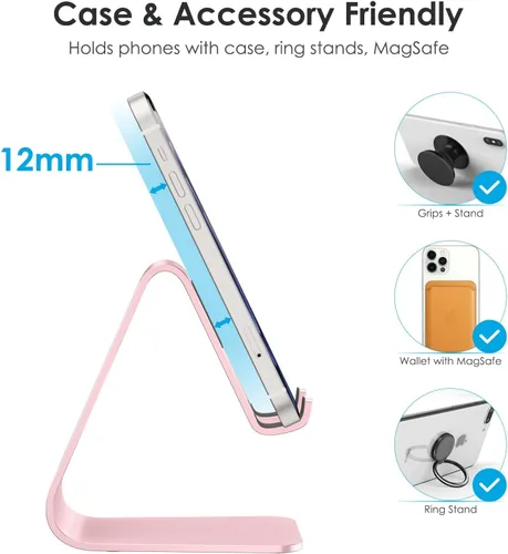 Miniatura 5 de [Versión actualizada de Solid] OMOTON Desktop Cell Phone stand Tablet Stand avanzada, 4mm de grosor de aluminio soporte para teléfono celular