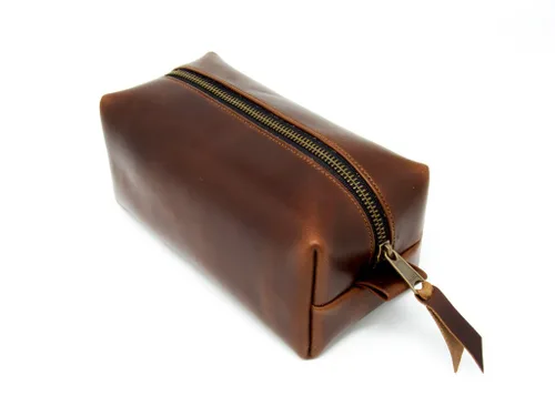 Miniatura 9 de Kit Dopp de piel auténtica, bolsa de aseo portátil para hombre para artículos de afeitado y aseo, organizador de cosméticos de viaje, regalo