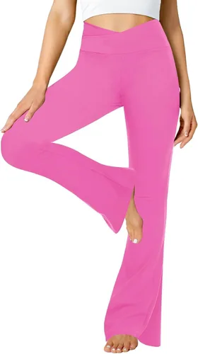 Miniatura 33 de ZOOSIXX Pantalones de yoga acampanados para mujer, leggings cruzados suaves con corte de bota