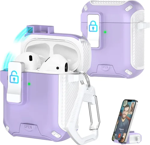 Miniatura 19 de R-fun - Funda para audífonos compatible con AirPods de 4.ª generación 2024, cubierta protectora de expulsión automática a prueba de caídas, puerto