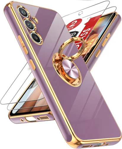 Miniatura 148 de LeYi Funda para Samsung Galaxy S22 Ultra con soporte de anillo giratorio de 360°, soporte magnético, chapado en oro rosa, borde protector para Negro