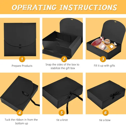 Miniatura 7 de Paquete de 12 cajas de regalo negras con tapas, caja de propuesta de padrinos de boda de 12 x 9.8 x 3.1 pulgadas, caja de regalo negra de lujo