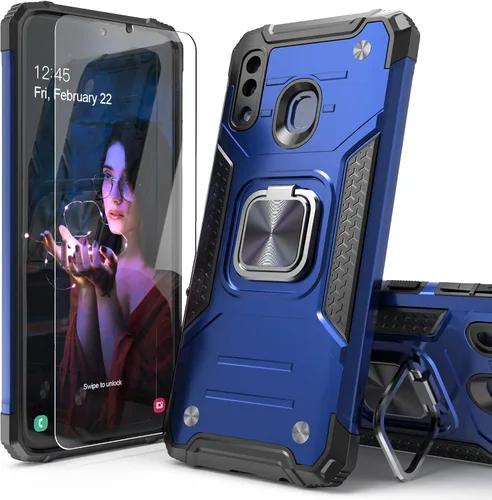 Miniatura 13 de Funda para Galaxy A20 con protector de pantalla, a prueba de golpes, a prueba de caídas, ajuste delgado, con soporte de automóvil, cubierta Negro