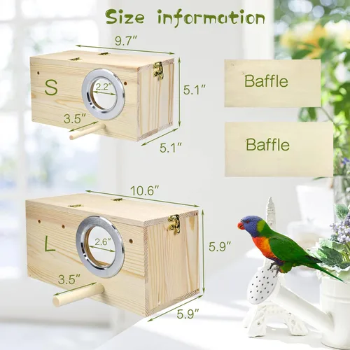 Miniatura 3 de Caja de anidación de periquitos CooShou, nido natural de pino para cacatúas, caja de cría de pájaros, casa transparente acrílica con tablero