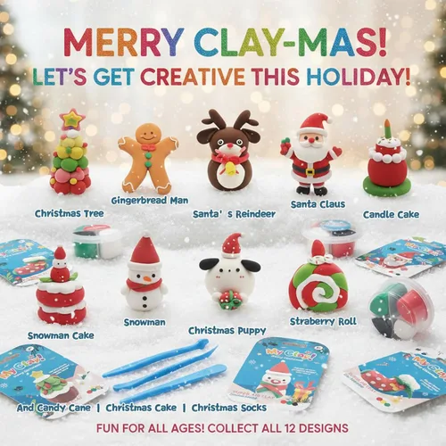 Miniatura 4 de Arcilla seca al aire para niños, 12 arcilla para modelar de Navidad, kit de arcilla mágica con herramientas y tutoriales, suave y antiadherente, Kit
