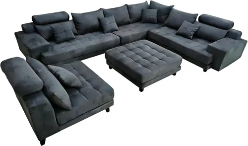 Miniatura 10 de Stendmar L forma U forma reversible moderno microfibra tela sofá seccional sofá conjunto S150DBR