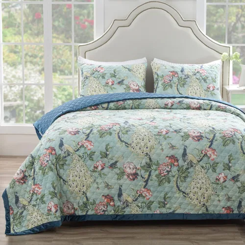 Greenland Home Pavona - Juego de edredón con adornos de terciopelo, 2 piezas, tamaño individual/XL, color jade