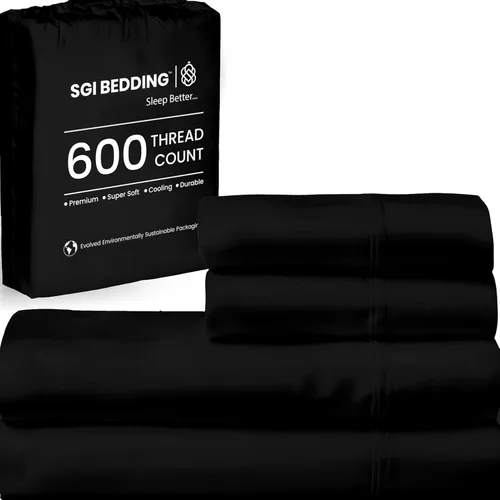Miniatura 25 de SGI Bedding - Juego de sábanas de 600 hilos, 4 piezas, 100% de algodón egipcio, tamaño completo, juego de sábanas con bolsillo profundo de 38 cm