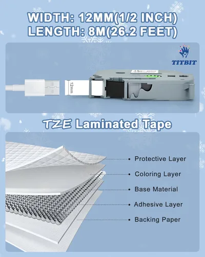 Miniatura 3 de TITBIT Paquete de 5 cintas táctiles PTP300BT P de repuesto para rotulador Brother Cube TZe-231 de 0.472 in 0.47 laminado Tze231 TZ-231 negro sobre