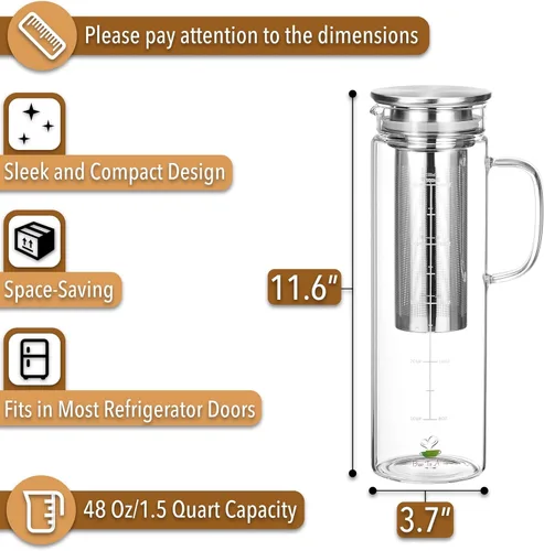 Miniatura 3 de BTAT - Cafetera fría de 1.5 cuartos de galón, cafetera helada de 48 onzas, cafetera helada, jarra hermética de preparación fría, accesorios de café