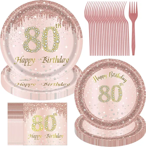 Miniatura 7 de Decoraciones de cumpleaños número 50 para mujer, platos de oro rosa, decoraciones de oro rosa, 96 platos de papel rosa y servilletas para niñas