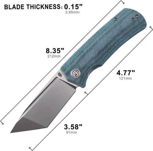 Miniatura 3 de Petrified fish PFP01T Beluga, hoja negra lavada a la piedra K110 de 3.58 pulgadas, mango de micarta de 5.54 oz con cerradura frontal Flipper Liner