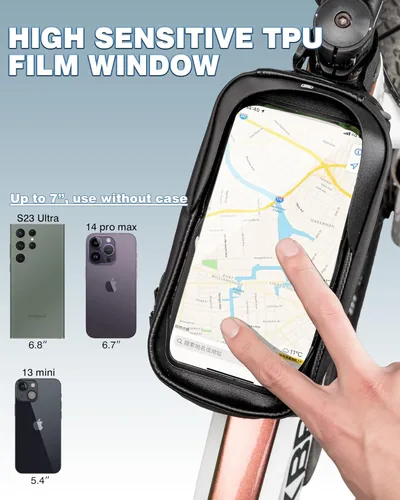 Miniatura 3 de ROCK BROS Bolsa para teléfono de bicicleta/bicicleta para estructura frontal, impermeable, bolsa de tubo, bolsa de ciclismo, accesorios