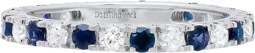 Miniatura 8 de Dazzlingrock Collection 2.3mm Each Alternate Round Blue Sapphire & White Diamond Eternity Wedding Anniversary Ring Band for Her in Gold