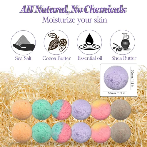 Miniatura 6 de Paquete de 12 bombas de baño de pies, remojo orgánico para pies con sal de baño, aceites esenciales ricos en bombas de spa para pies secos