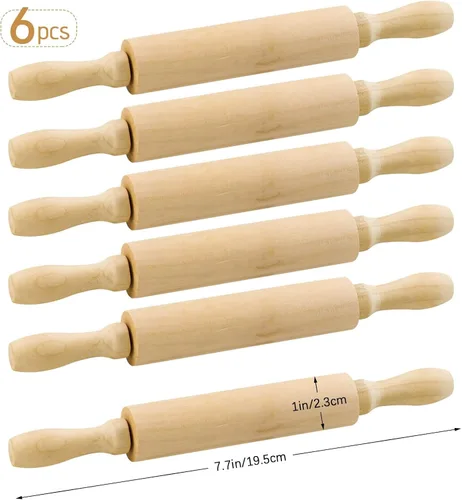 Miniatura 2 de Paquete de 6 mini rodillos de madera de 8 pulgadas, ideal para niños, niñas y niños, pequeños rodillos de madera para arte y manualidades, hornear