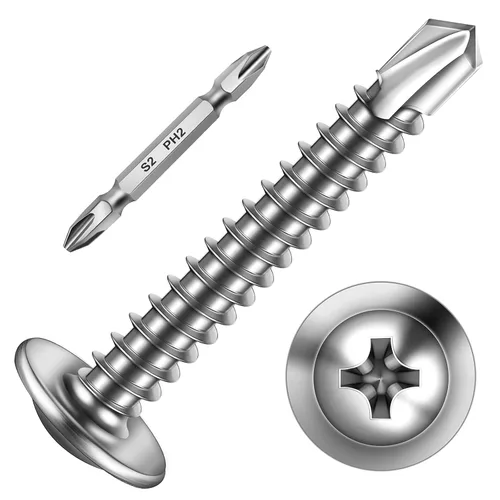 Miniatura 21 de Mywish 200 tornillos autorroscantes negros #10 × 1 pulgada para metal, 410 tornillos de metal negro de óxido de tornillo de acero inoxidable
