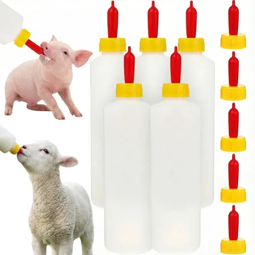 Housoutil Biberón de cordero de 13.5 fl oz, 1 juego de biberones de cabra con pezones, cubo de alimentación agrícola para ganado como corderos,