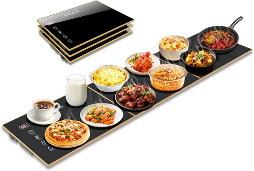Bandeja de calentamiento eléctrica, superficie de vidrio extra larga de 47 x 12 pulgadas, tapete de calentamiento 3 en 1 para alimentos, con 7