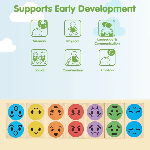 Miniatura 4 de PlanToys Dominó del estado de ánimo para el aprendizaje social emocional inspirado en Montessori Actividad de emparejamiento, reconocimiento