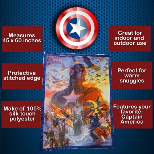 Miniatura 4 de Marvel Manta de forro polar Transformation del Capitán América, suave tacto sedoso, ligera, cálida y acogedora, vibrante obra de arte de súper