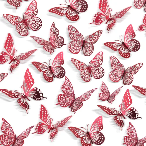 Miniatura 18 de SAOROPEB Decoración de pared de mariposa 3D, 48 piezas, 4 estilos, 3 tamaños, decoraciones de cumpleaños de mariposa, decoraciones de fiesta
