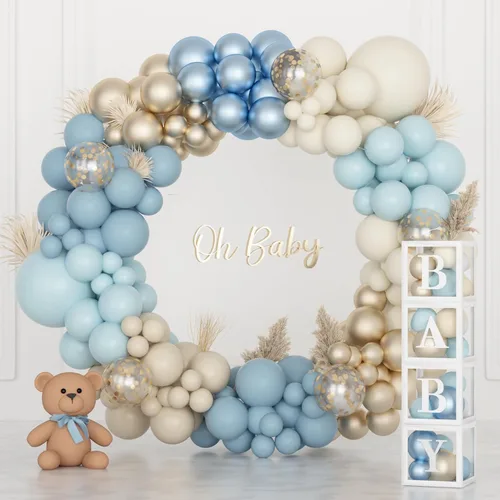 Miniatura 2 de 153 piezas de decoración de baby shower azul polvoriento para niño, kit de arco de globos azules con letra (A-Z+Bebé) para suministros de fiesta