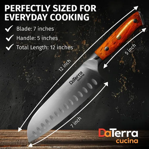 Miniatura 3 de DaTerra Cucina - Cuchillo Santoku de 7 pulgadas - Cuchillo de cocina profesional de acero alemán con mango ergonómico de palisandro, afilado