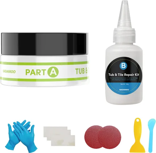 NADAMOO Kit de reparación de bañera y azulejos, kit de reparación de ducha de azulejos blancos para piedra acrílica de cerámica de porcelana de