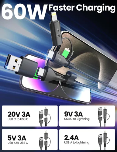 Miniatura 5 de Cable USB-C y Lightning en espiral 2 en 1, cable de carga para iPhone 17 16 de 3 pies, cable de carga rápida de 60 W para iPhone 15, Samsung Galaxy