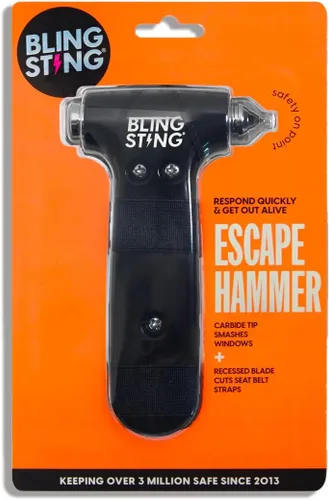 Miniatura 2 de BLINGSTING Martillo de seguridad – Herramienta de escape automotriz de emergencia con rompeventanas, cortador de cinturón de seguridad y correa