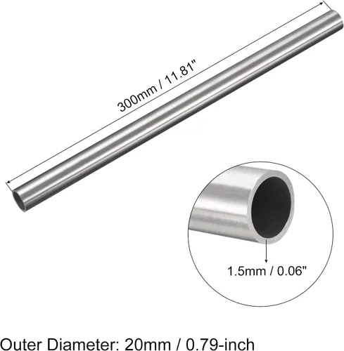 Miniatura 34 de uxcell Tubo de acero inoxidable 304, diámetro exterior de 34 mm x 1,5 mm de espesor de pared, 300 mm de longitud de tubería metálica para maquinaria