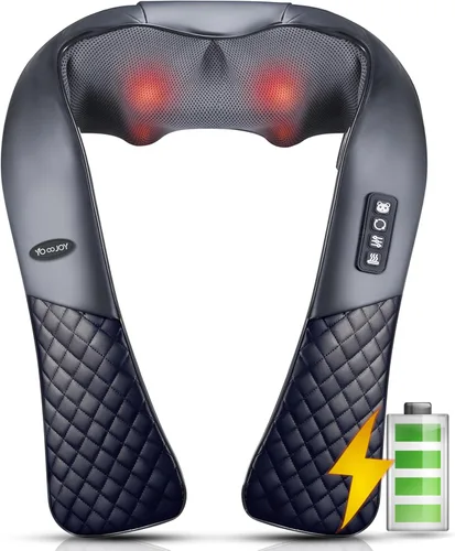 Miniatura 10 de Masajeador Shiatsu inalámbrico de cuello y espalda con calor para aliviar el dolor de tejido profundo, almohada eléctrica recargable 4D de masaje