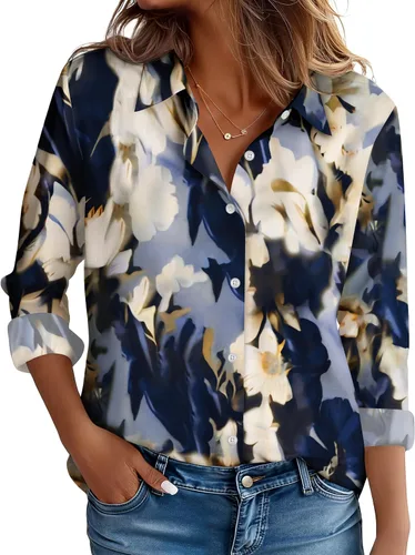 Miniatura 21 de CBOO Camisas resistentes a las manchas para mujer, sin arrugas y sin planchado, blusa de manga larga con botones para oficina Blanco resistente a